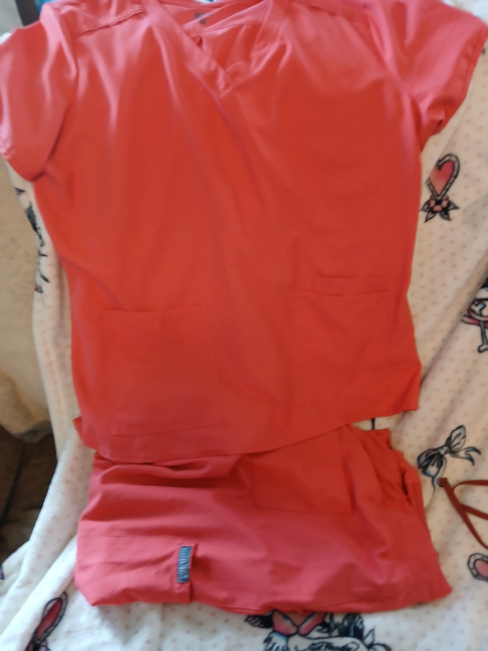 Med Couture Coral Pink Scrub Top and Pants